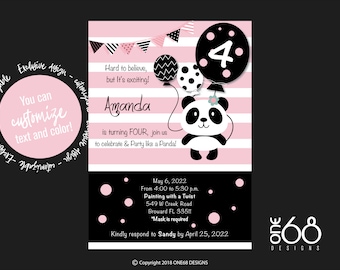 Party like a Panda Birthday Invitation. Girl Birthday digital  Invitation.