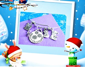 Christmas Bracelet, Christmas Charm, Bracelet, Holiday Bracelet, Holiday Jewelry, Merry Christmas, Holiday Gifts, Stocking Stuffer,Christmas