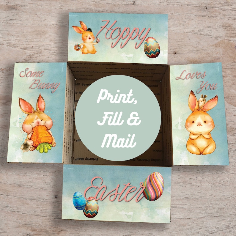 Easter Bunny Box Flaps College or Military Care Package PRINTABLE