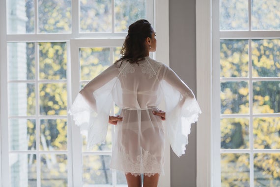  Clothing  gift for her Boudoir robe Off white  silk 