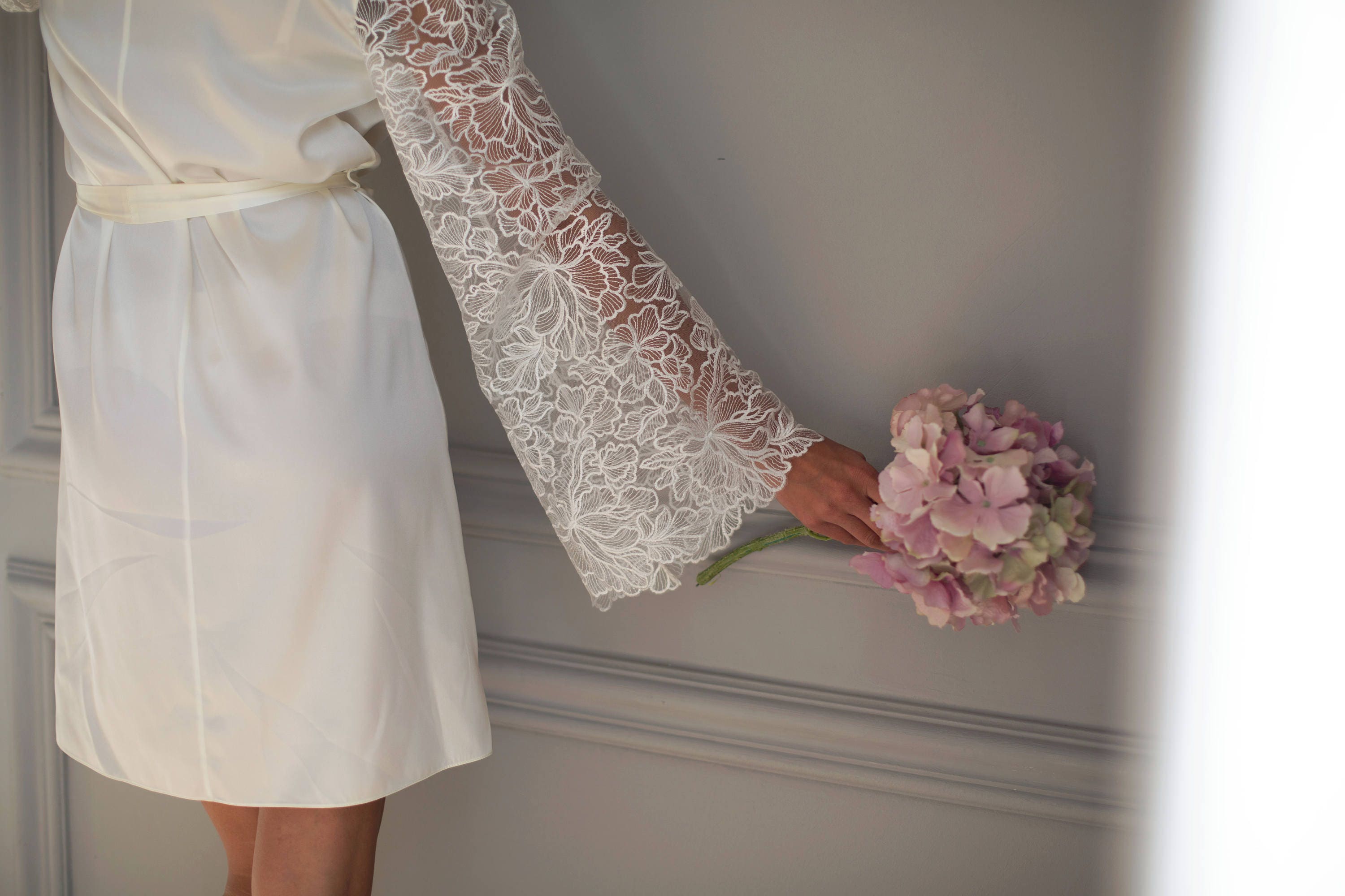 Bridal Robe / Womens Robe / Satin Robe With Lace Sleeves / Etsy Australia