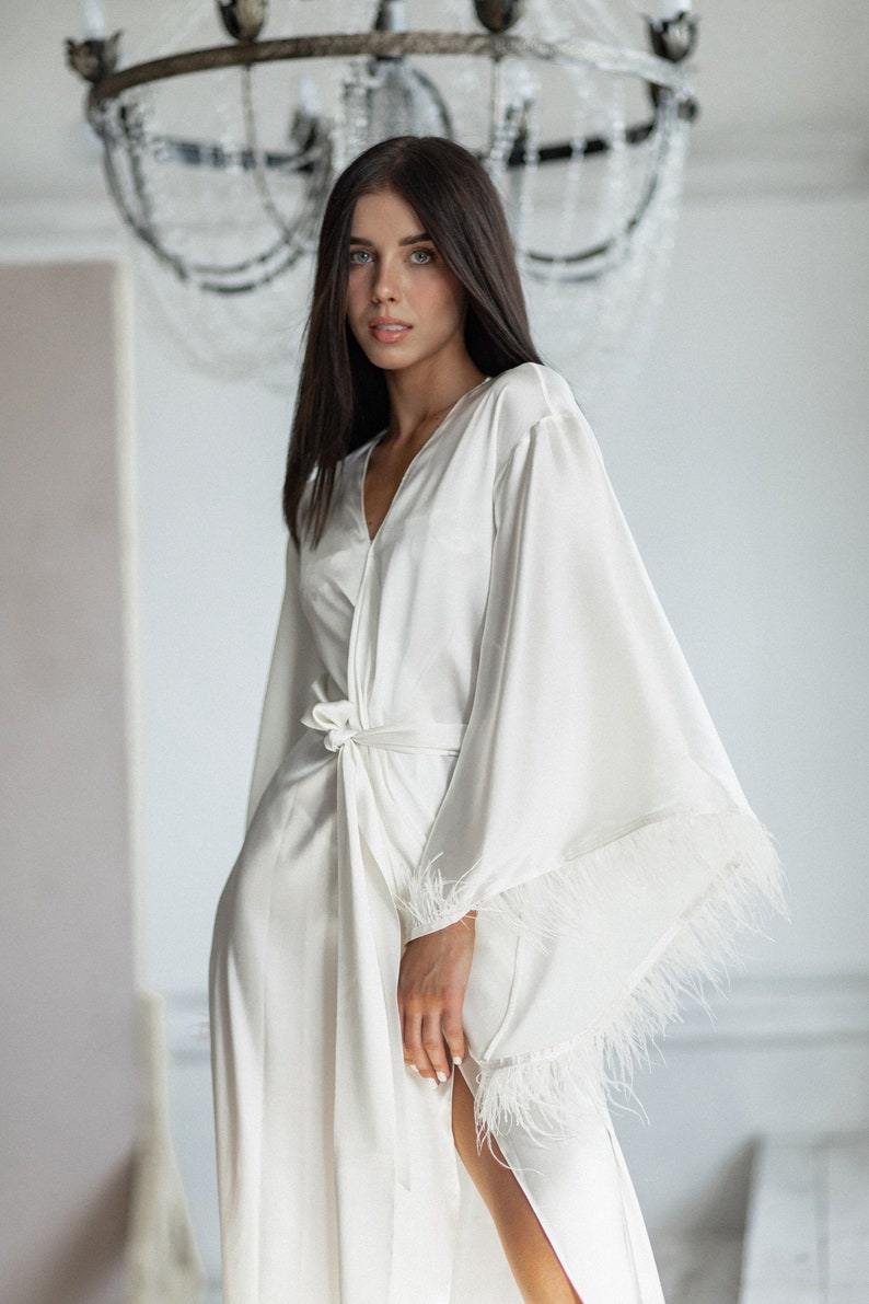 Long Silk Robe With Feathers/ Pure Silk/ Vintage Inspired/ Etsy