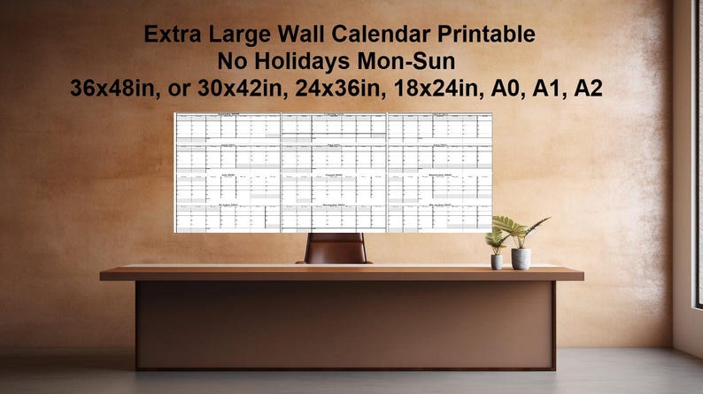 2025 Mon-sun Calendar Printable Landscape 48x36 36x24in 30x42in 24x36in ...