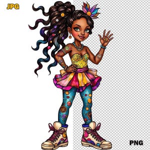 19 Quirky Girl Sticker Art Clipart, Cel Shaded Animation PNG, Expressive Character Designs, Cartoon Style Clip Art Bundle, High-Contrast