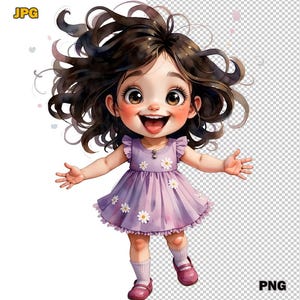 16 Clipart di bambine eccentriche: animali con colori pastello acquerellati, capelli selvaggi e stravaganti, calzini spaiati, arte per bambini, download digitale istantaneo