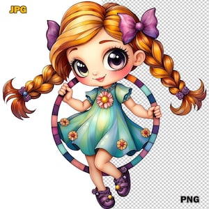 18 Clipart fille solitaire avec boule, effet verre kawaii rétro, illustration pastel des années 80/90, téléchargement immédiat