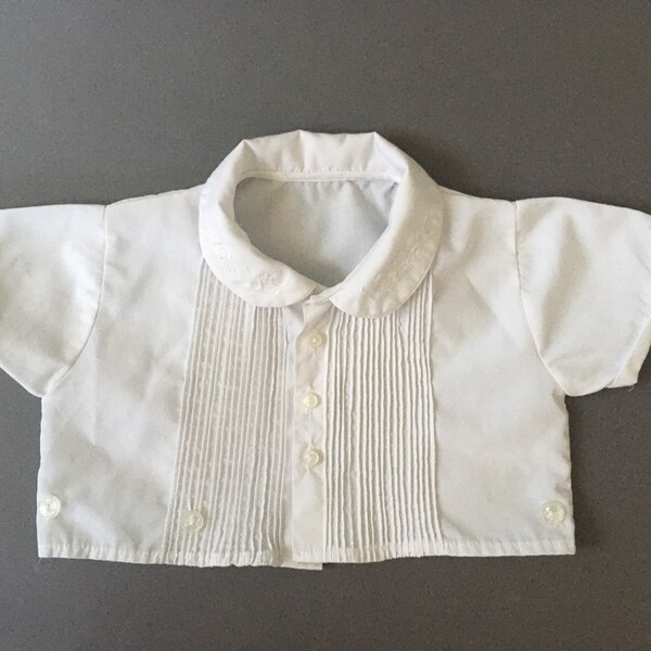 Vintage Little Shirt - Vintage Boys Girls White Button Down Shirt - Baby Top w Micro Pleats Peter Pan Collar and Embroidery - Short Sleeve