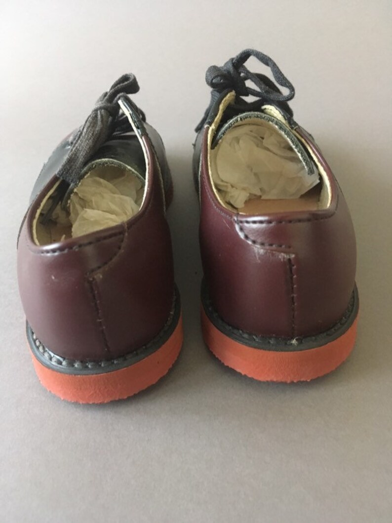 Oxfords 12.5 Size Kids Children Shoes 1970s Black and Burgundy Vintage Boys Girls Shoes Non Slip Sole 70s Deadstock Kids Leather Shoes