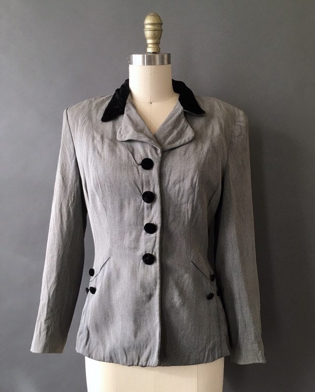 40s A La Chic Jacket 1940s Vintage Gray Jacket With Black - Etsy