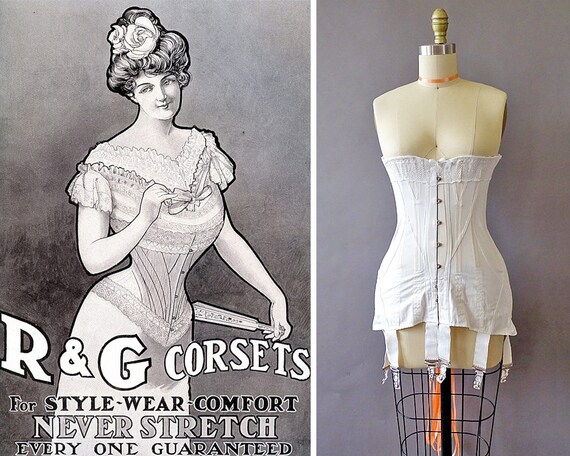 1900s R&G Edwardian Corset- 1900s White Corset - A