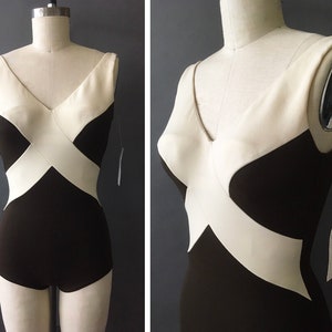 60s Deadstock Choco and Cream Swimsuit - 1960s New with Tags Vintage Brown and Beige One Piece Swimsuit - Abstract Bold Design Bathing Suit