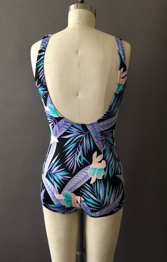 70s Neon Jungle Bathing Suit 1970s Floral Vintage S… Gem