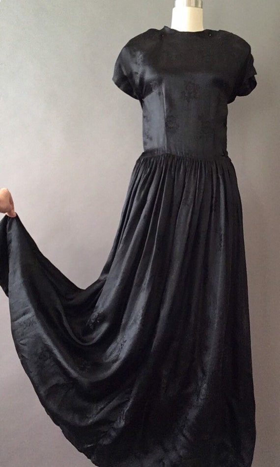 40s Raven Garden Dress - 1940s Vintage Formal Bla… - image 2