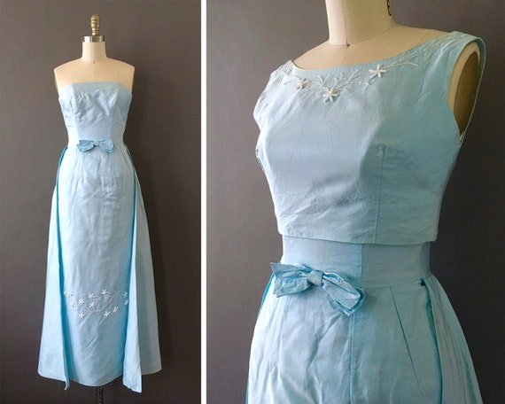 50s Ice Queen Dress - 1950s Vintage Ice Blue Form… - image 1