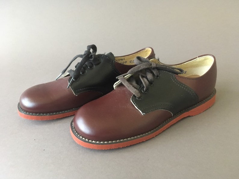 Oxfords 12.5 Size Kids Children Shoes 1970s Black and Burgundy Vintage Boys Girls Shoes Non Slip Sole 70s Deadstock Kids Leather Shoes