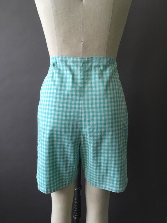 50s Lady Gingham Shorts - 1950s Vintage Blue Whit… - image 5