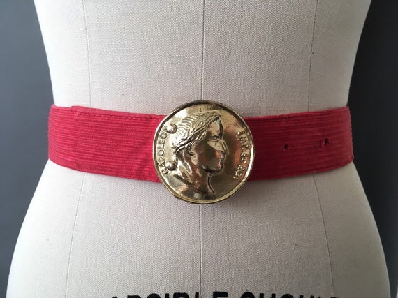 50s 60s Napoleon Belt - 1950s 1960s Red Corduroy … - image 1