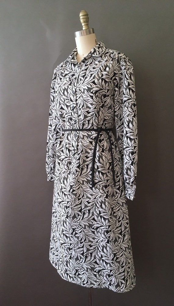 70s Two Toned Forest Dress - 1970s Black and Whit… - image 4