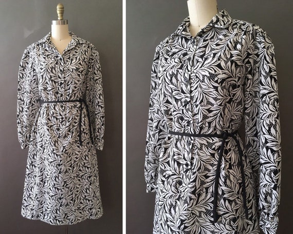 70s Two Toned Forest Dress - 1970s Black and Whit… - image 1