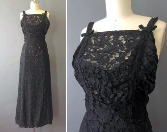 1900s The Duchess Dress - Early 1900s Vintage Antique Black Lace Dress - Long Maxi Sleeveless Floral Lace Dress w Bows Low Cut Back and Belt