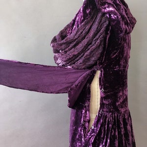 20s 30s Royal Crush Dress 1920s 1930s Vintage Purple Crushed Velvet Dress Violet Velvet Dress w Bell Sleeves and Side Snap Buttons image 8