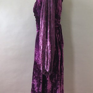 20s 30s Royal Crush Dress 1920s 1930s Vintage Purple Crushed Velvet Dress Violet Velvet Dress w Bell Sleeves and Side Snap Buttons image 4