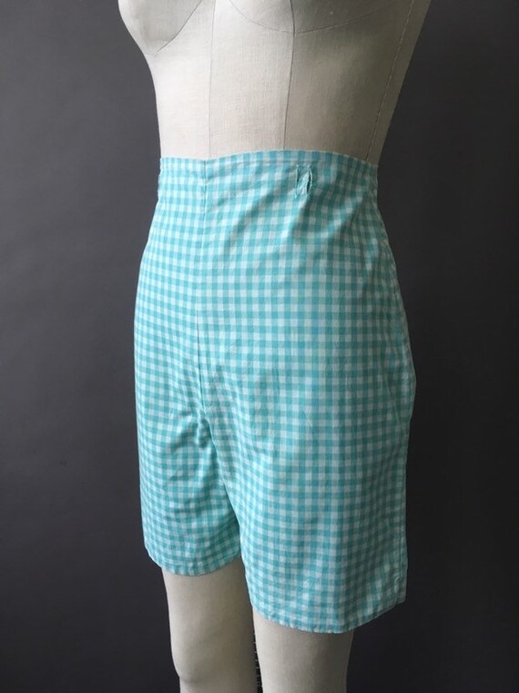 50s Lady Gingham Shorts - 1950s Vintage Blue Whit… - image 3