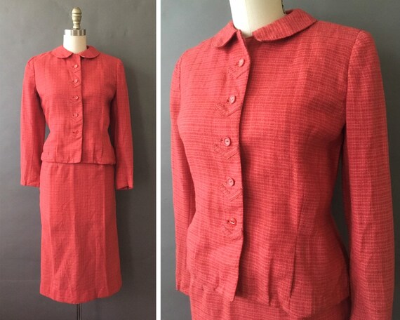 50s 60s Coral Arrows Suit - 1950s 1960s Vintage Wo