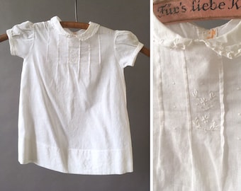 50s Snow Flowers Baby Dress - 1950s Vintage White Baby Dress 6 Months - Short Sleeve White Cotton Embroidered 6M dress - Floral Embroidery