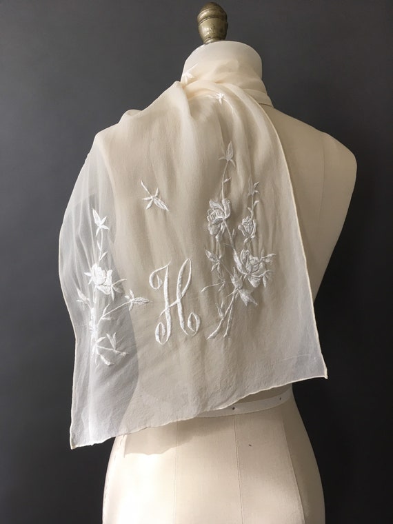 50s H for Heaven Scarf - 1950s White Vintage Sheer