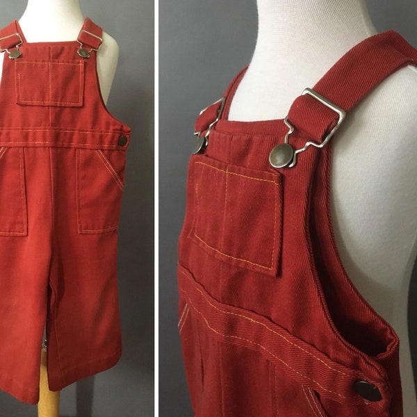 70s Play Time Kids Jumpsuit - 1970s Red vintage Dungarees - Red Toddler Overalls - 2T Red Overalls Boys Girls Unisex Kids vintage One Piece