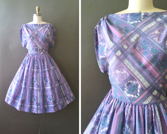 50s Lilac Belle Dress - 1950s Vintage Fit and Fla… - image 1