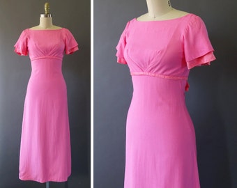 60s In the Pink Dress- 1960s Vintage Dress - 1960s Pink Long Formal Evening Dress - Extra Small Elegant Dress w Bow Detail by Emma Domb