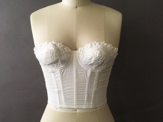 60s La Dulce Corset Bra - 1960s Vintage White Embr
