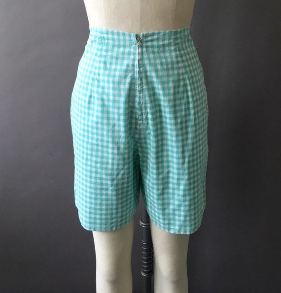 50s Lady Gingham Shorts - 1950s Vintage Blue Whit… - image 2