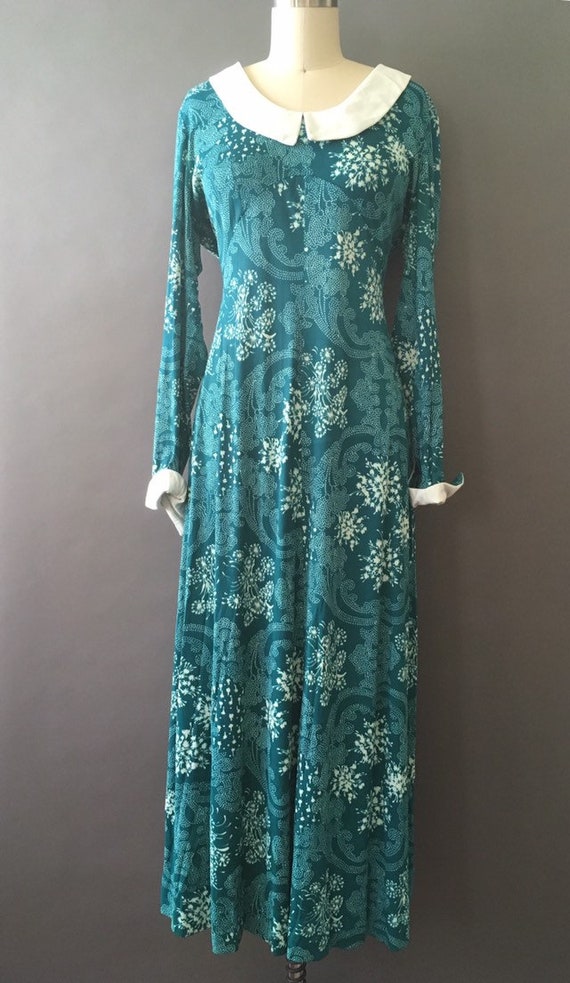 70s The Dream Dress - 1970s Blue Green Maxi Vinta… - image 2