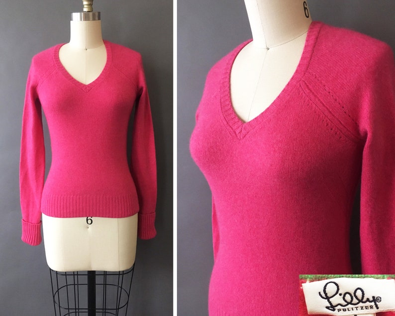 90s Sweet Lilly Cashmere Sweater - 1990s Vintage Bright Pink 100 Cashmere Sweater by shops Lilly Pulitzer - Designer Cashmere Pink Long Sleeve Top
