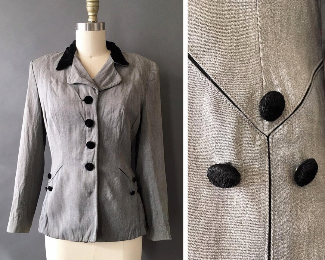 40s A La Chic Jacket 1940s Vintage Gray Jacket With Black - Etsy