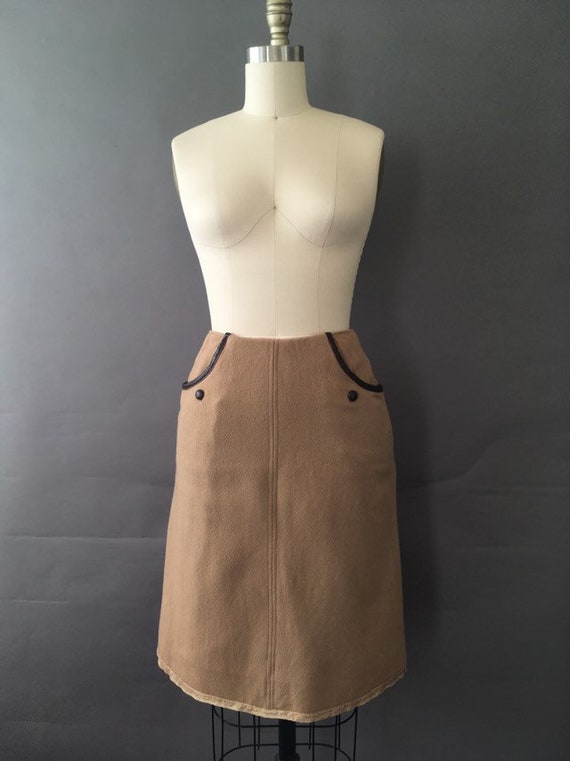 60s Trim and a Button Skirt - 1960s Vintage Brown… - image 2