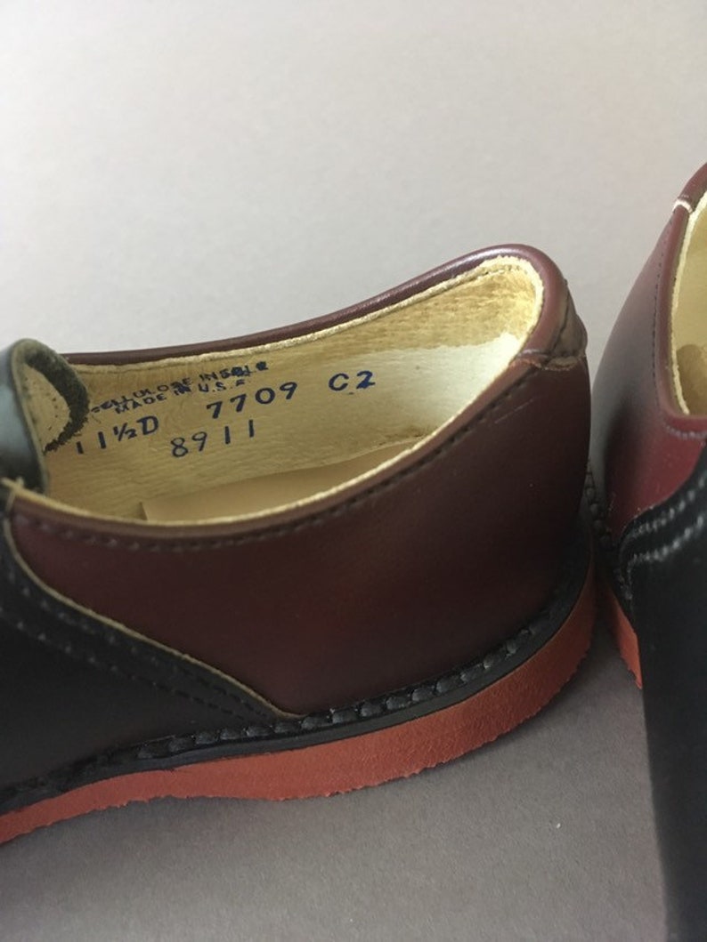 Oxfords 12.5 Size Kids Children Shoes 1970s Black and Burgundy Vintage Boys Girls Shoes Non Slip Sole 70s Deadstock Kids Leather Shoes