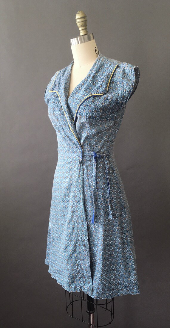 50s Swirl Me Around Dress - 1950s Cotton Blue Yel… - image 3