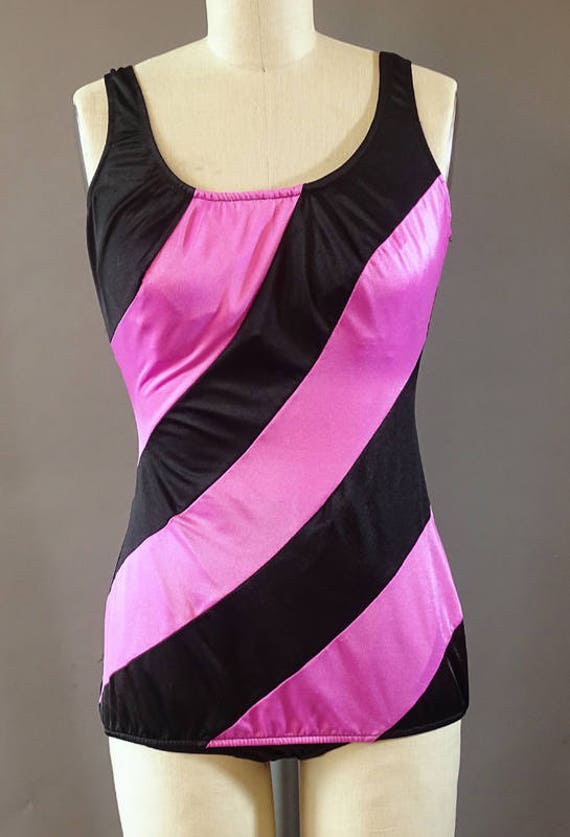 80s Neon Diagonal Bathing Suit- 1980s Vintage Swi… - image 2