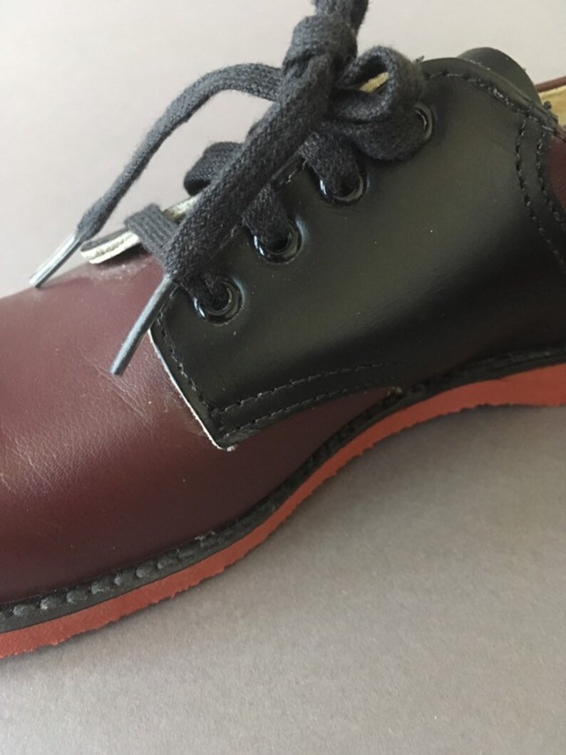Oxfords 12.5 Size Kids Children Shoes 1970s Black and Burgundy Vintage Boys Girls Shoes Non Slip Sole 70s Deadstock Kids Leather Shoes