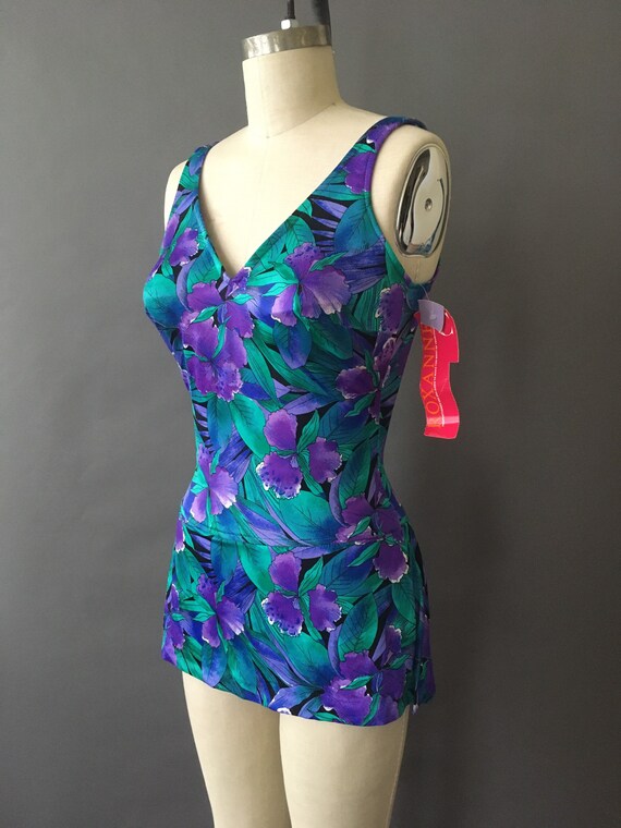 70s Jungle Flowers Swimsuit - 1970s Vintage Green… - image 3