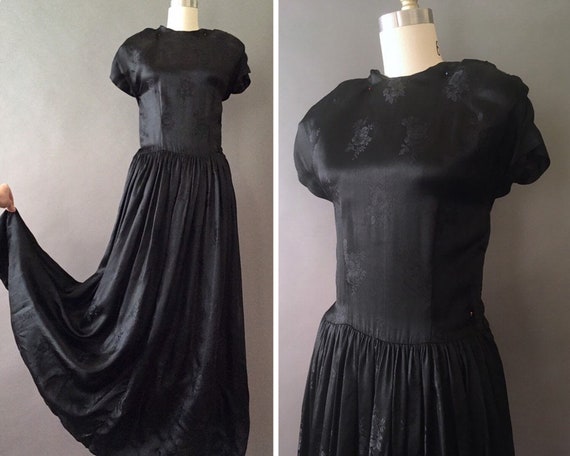 40s Raven Garden Dress - 1940s Vintage Formal Bla… - image 1