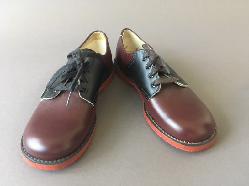 Oxfords 12.5 Size Kids Children Shoes 1970s Black and Burgundy Vintage Boys Girls Shoes Non Slip Sole 70s Deadstock Kids Leather Shoes
