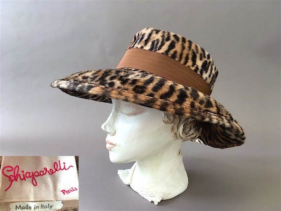 50s Schiaparelli Hat - 1950s Vintage Leopard Desig