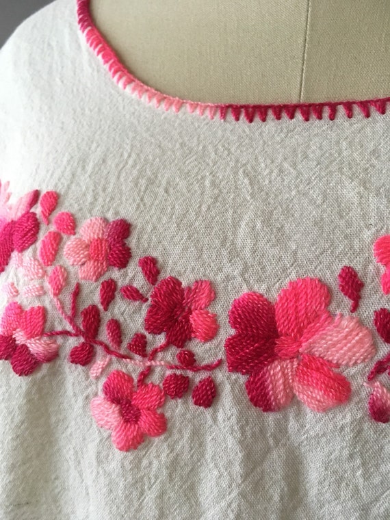 Vintage Pink Flowers Top - Cotton Mexican White T… - image 8