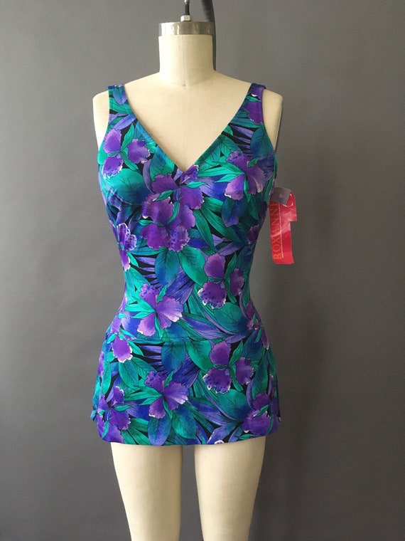 70s Jungle Flowers Swimsuit - 1970s Vintage Green… - image 2