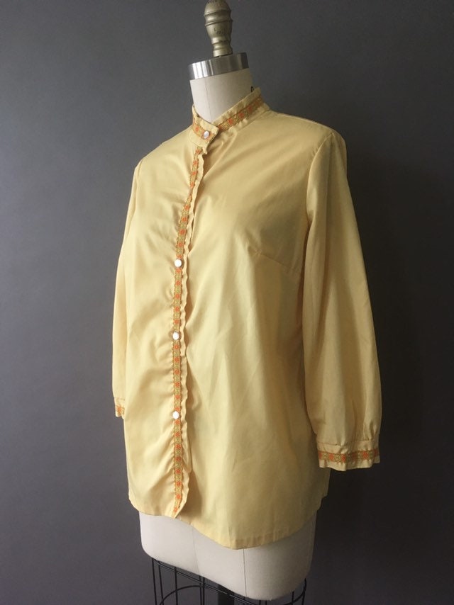 60s Folk Sunshine Shirt 1960s Vintage Yellow Golden Button | Etsy